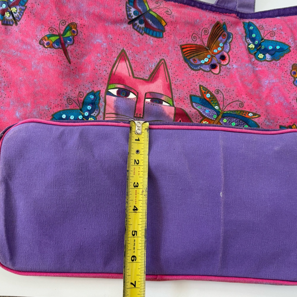 Laurel Burch Cat Tote large handbag pink purple beaded water resistant lined - Picture 7 of 11